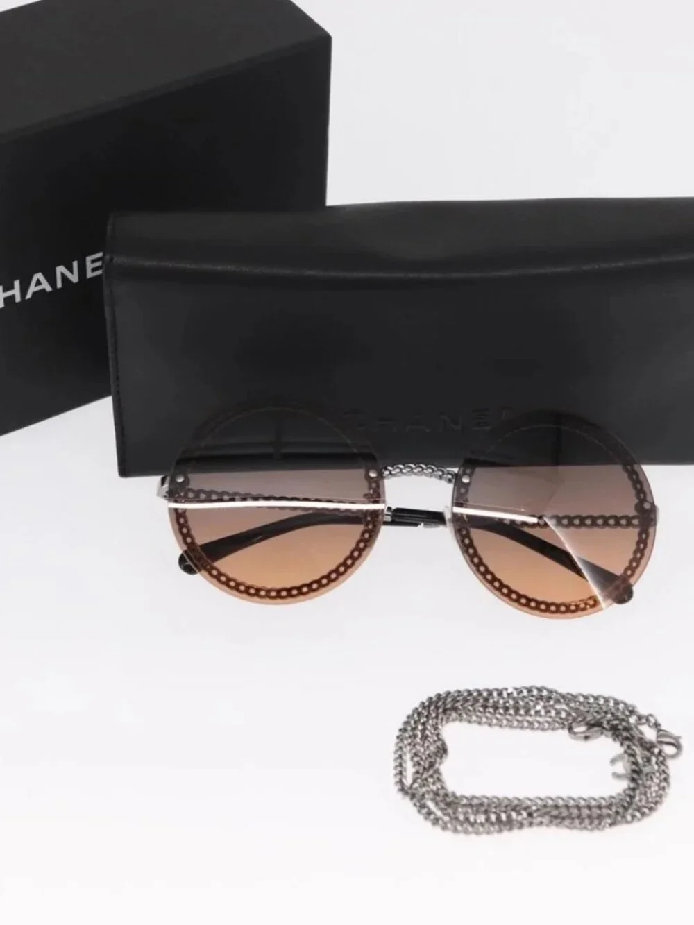 CHANEL Chain Sunglasses metal Brown CC Auth 165927SM